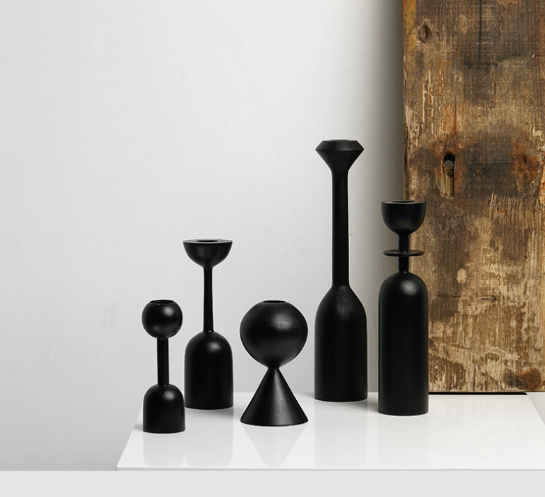Wooden Black Candle Holder, Decorative Candle Holders for Table