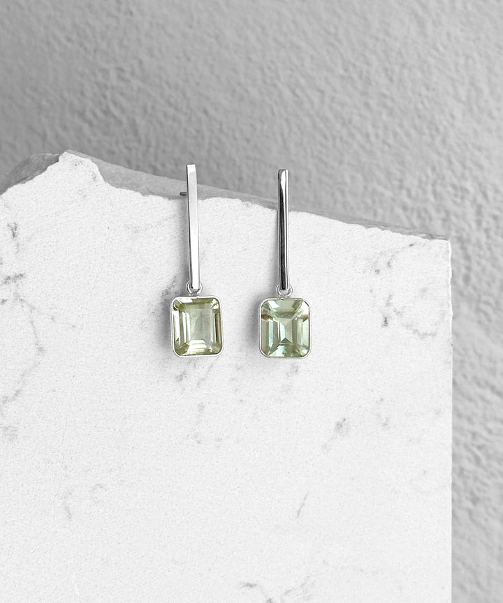 Green Amethyst Emerald Cut Gemstone Earrings