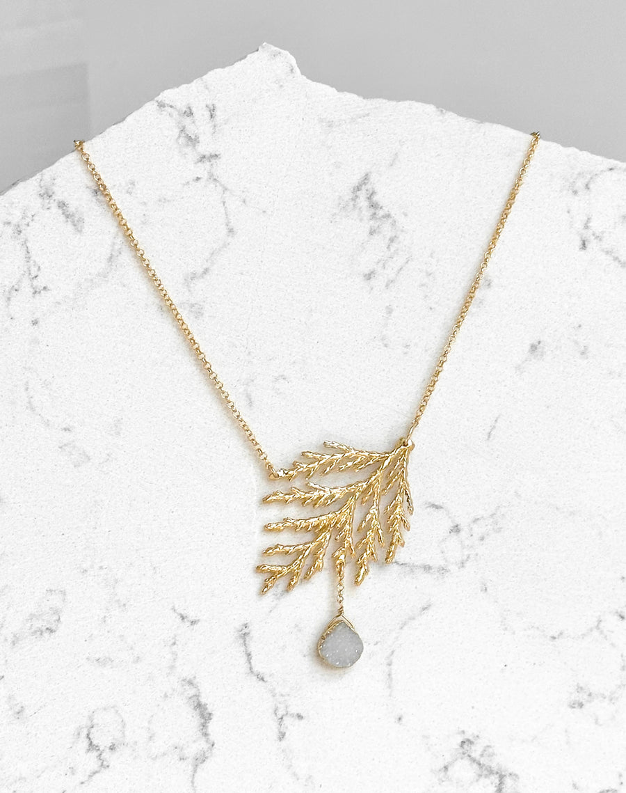 Cedar and White Druzy Crystal Necklace