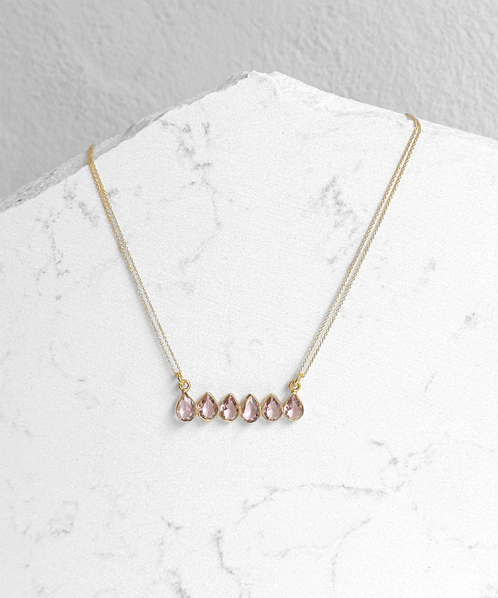 Morganite Gemstone Teardrop Line Necklace