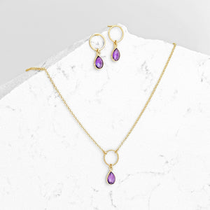 Amethyst Teardrop Circle Earrings and Necklace