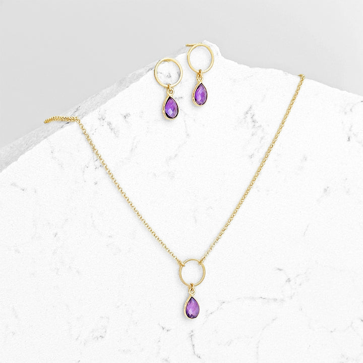 Amethyst Teardrop Circle Earrings and Necklace