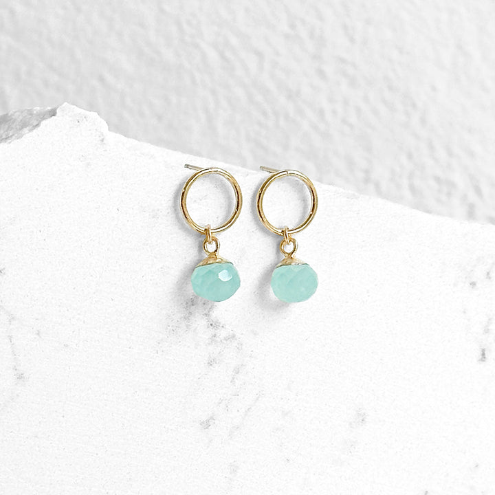 Seafoam Chalcedony Circle Dangle Earrings