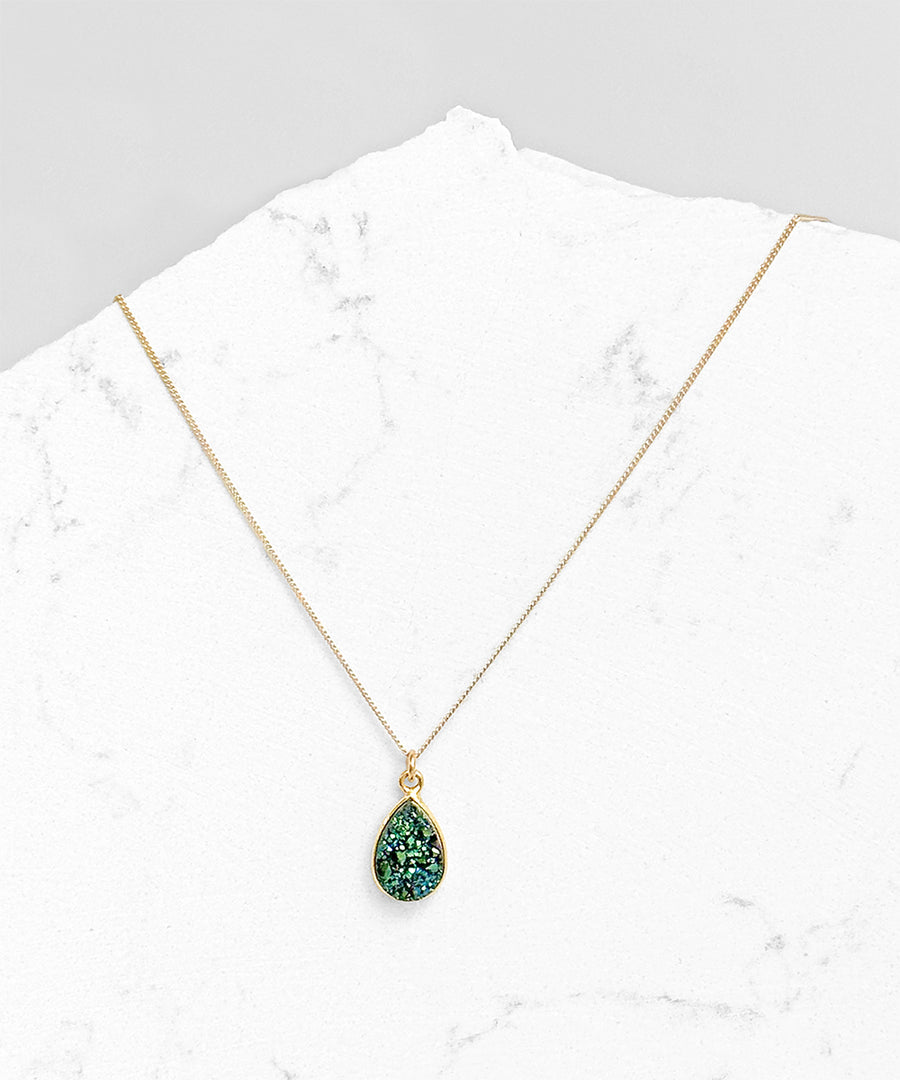 Green Druzy Teardrop Necklace