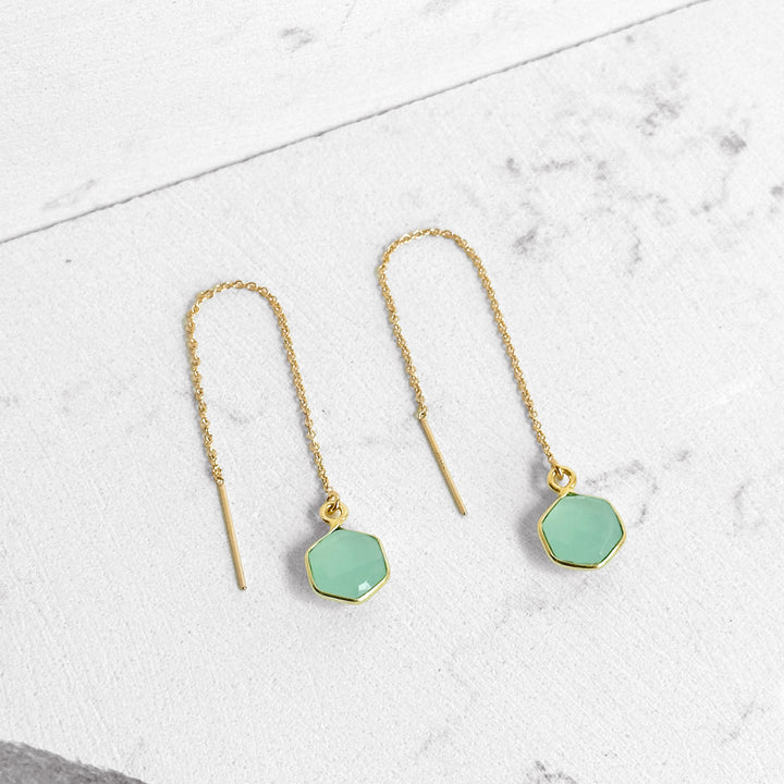 Seafoam Chalcedony Hexagon Threader Earrings