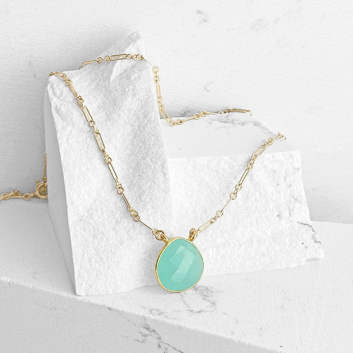 Large Pear Seafoam Chalcedony Gemstone Necklace