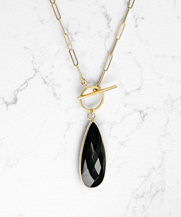 Long Black Onyx Teardrop Toggle Necklace