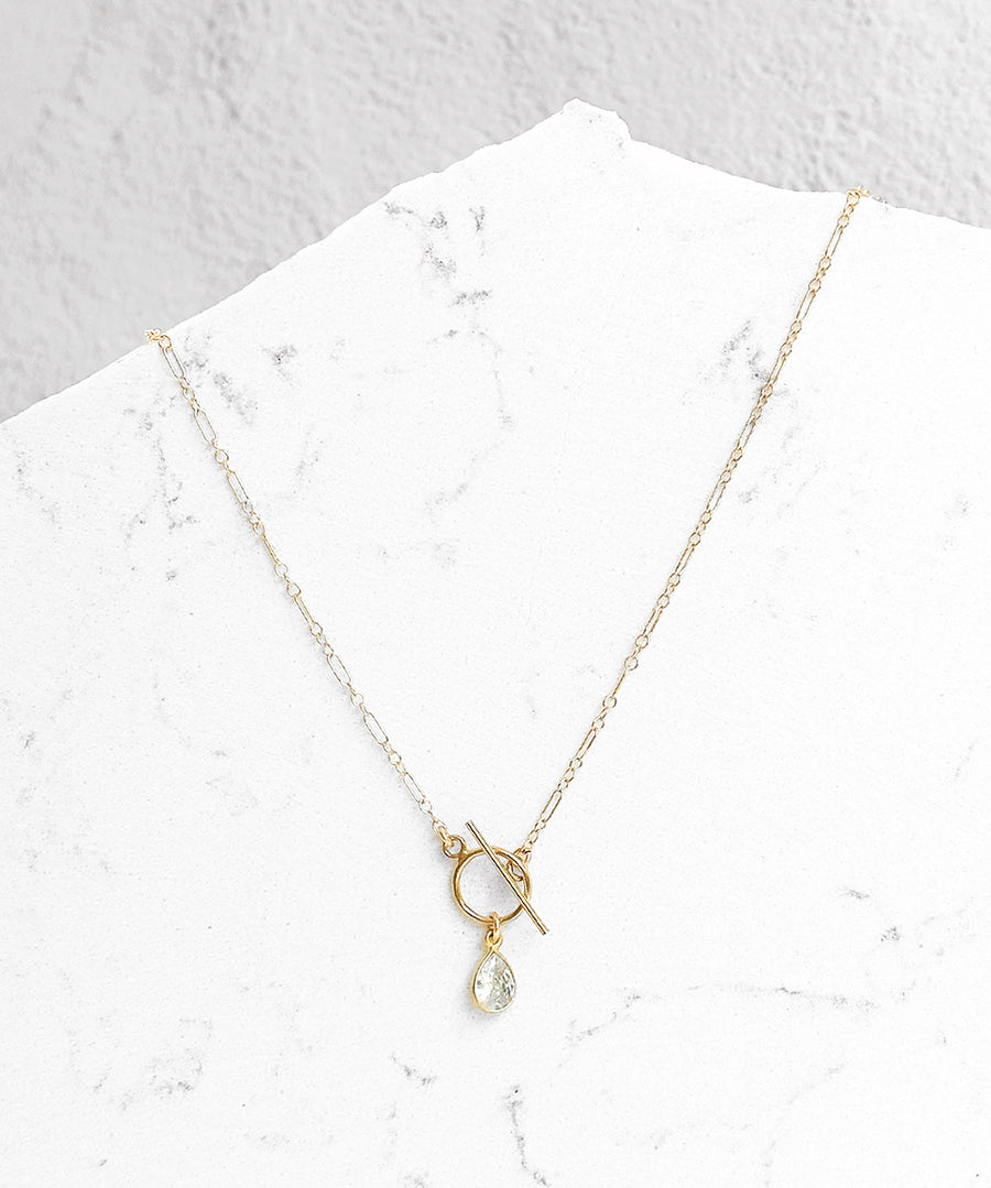 Petite White Topaz Teardrop Toggle Necklace