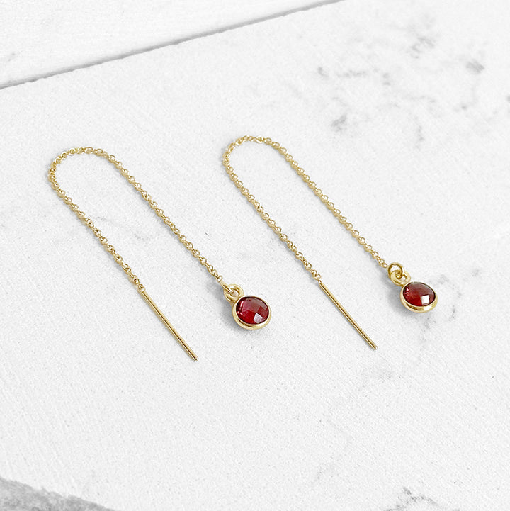 Round Garnet Threader Earrings