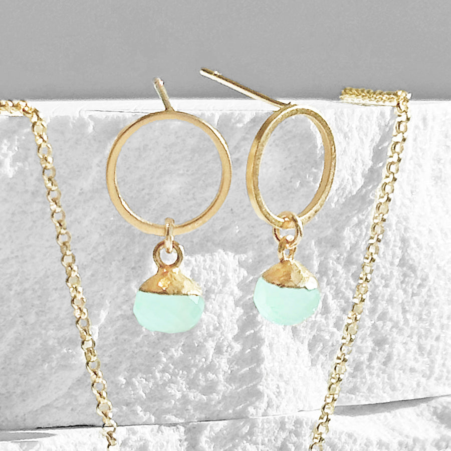 Seafoam Chalcedony Circle Earrings and Necklace