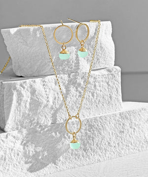 Seafoam Chalcedony Circle Earrings and Necklace