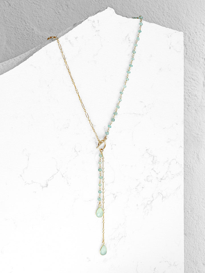 Seafoam Chalcedony Faux Lariat Necklace