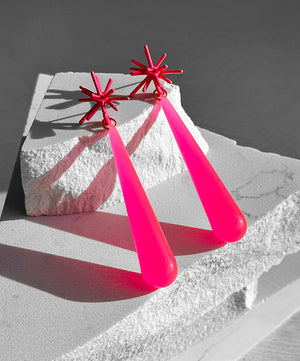 Sputnik Extra Long Drop Earrings--Hot Pink