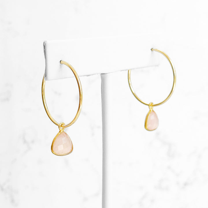 Rose Quartz Gemstone Hoop Earrings