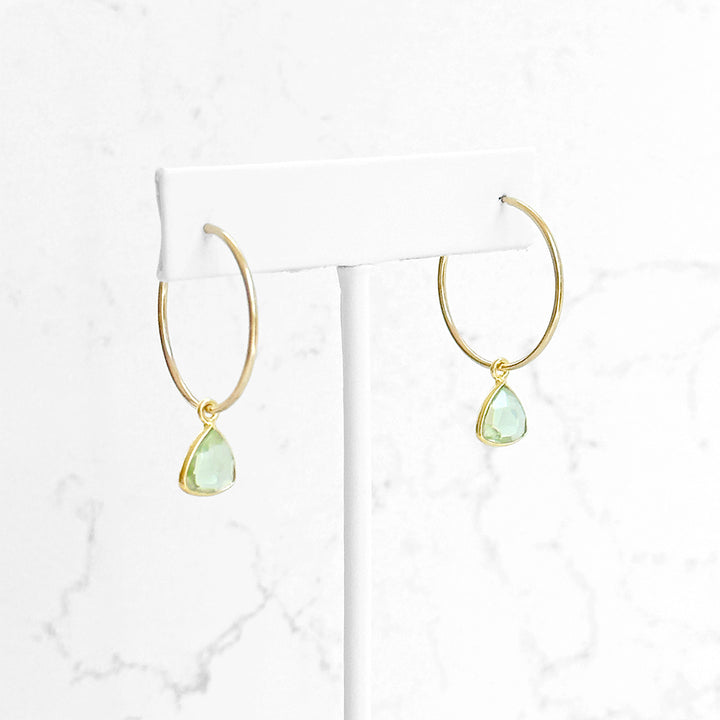 Green Amethyst Gemstone Hoop Earrings