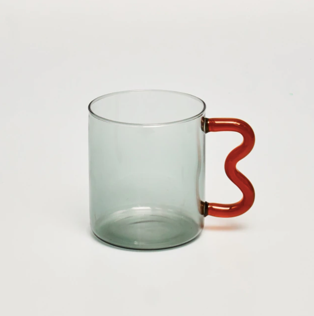 Colorful Ear Glass Mug: Grey with Brown Handle