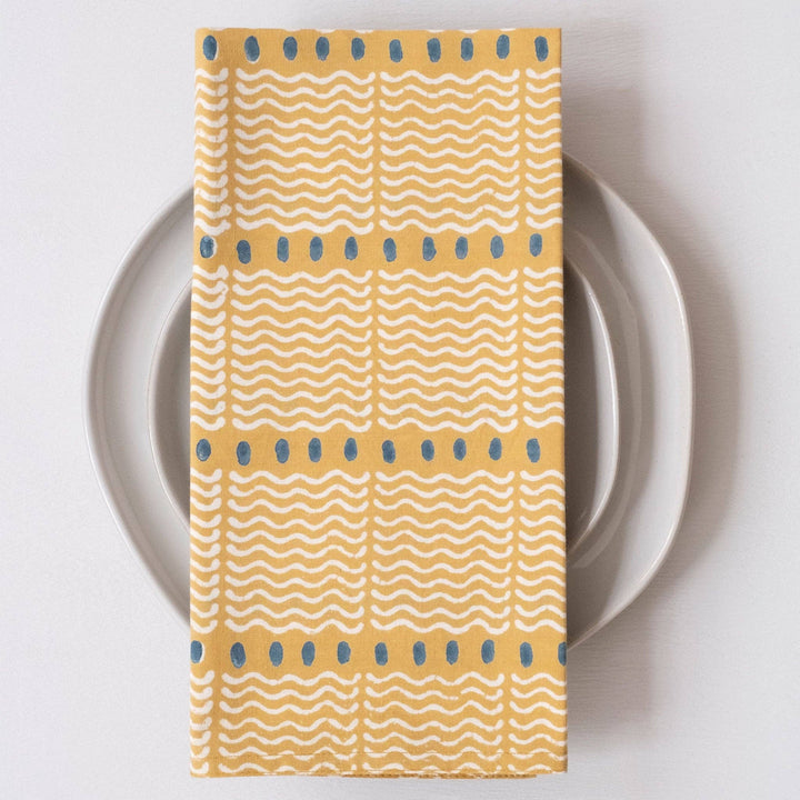 Squiggle Mustard Block Printed Napkins - set of 4