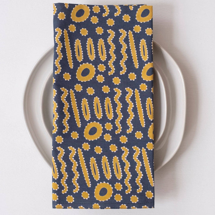 Palma Navy Block Printed Napkins - set of 4