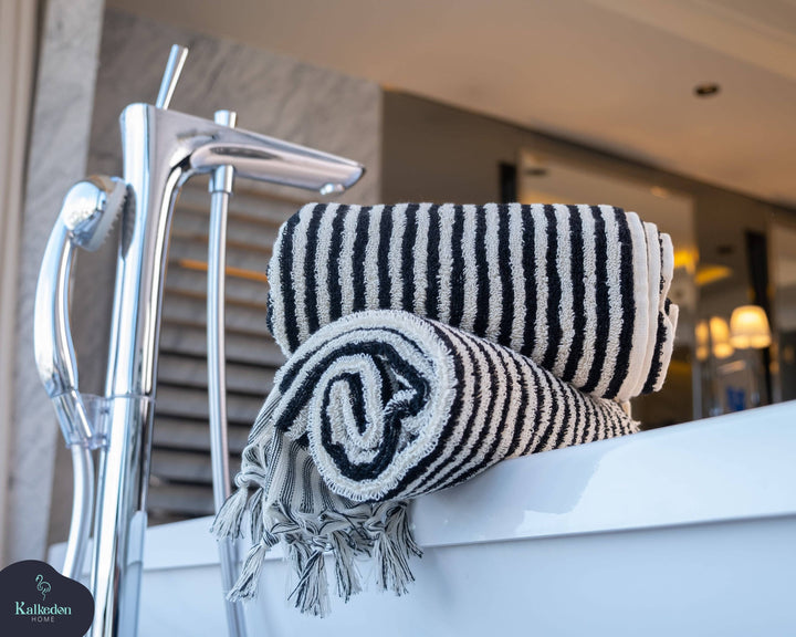 Striped Turkish Hand Towel Black and White