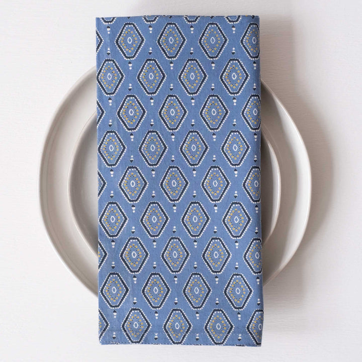 Beni Blue Block Printed Napkins - set of 4