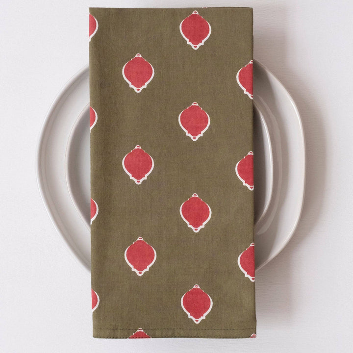 Petra Olive Red Block Printed Napkins - set of 4