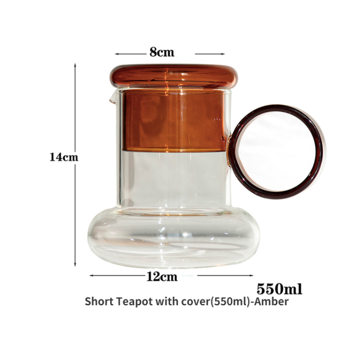 Glass Pitcher Teapot with Cup Lid: Brown