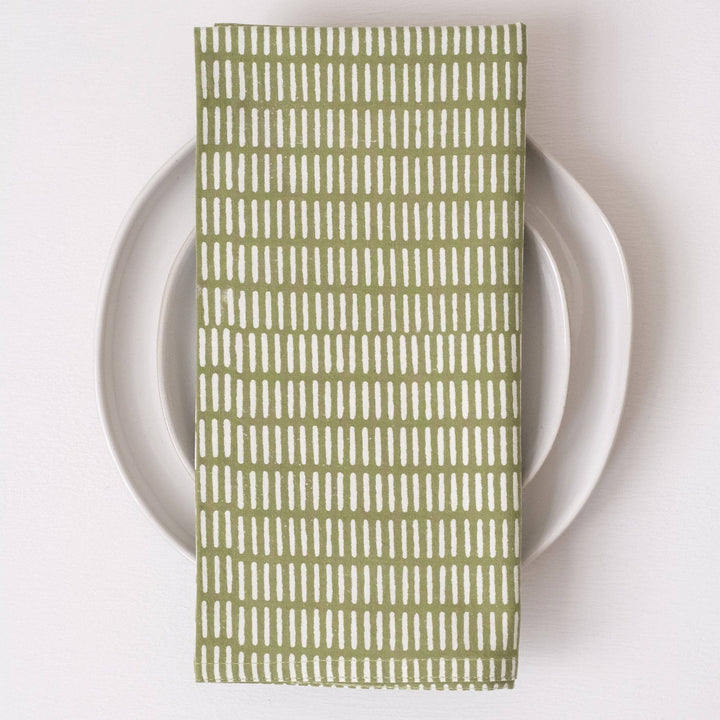 Pontis Stripes Moss Block Printed Napkins - set of 4