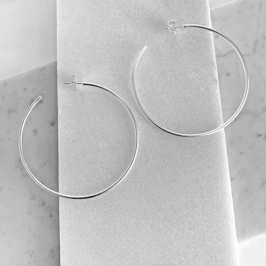 Satin Finish Silver Hoop Earrings